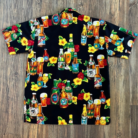 Canopy Hawaiian Tropical Shirt Mens M Black Beer Adult Beverages Hibiscus Beach - Picture 2 of 8